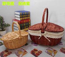 Covered wicker storage basket picnic basket basket basket bamboo basket fruit basket egg basket portable rattan basket