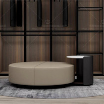 Minimal leather sofa stool living room tea table pedal modern round khaki Italian shoe changing stool cloakroom stool