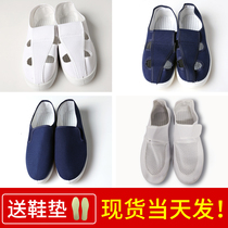 Anti-static shoes four-hole dust-free shoes White Blue PU thick soft bottom electronics factory men and women breathable four-eye shoes