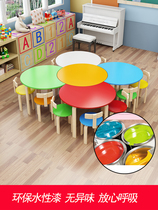 Kindergarten reading and painting Solid wood set table and chair Childrens thickened toys Multi-functional rectangular simple eating long table