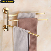 Light luxury all-copper gold towel bar multifunctional creative multi-Rod folding towel rack rotatable washcloth hanging rod