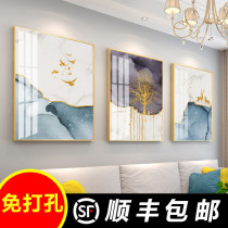 Nordic living room decorative painting Modern simple sofa background wall hanging painting Free punch bedroom mural triptych Light luxury