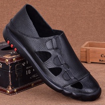 2022 Summer mens sandals Genuine Leather Dongle Shoes Breathable soft leather Soft bottom anti-slip headlayer Bull Leather Sandal male Baotou