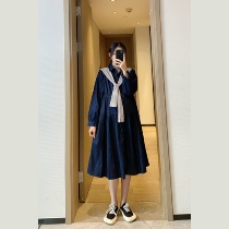 (Qiqi Yan Xing) pregnant women autumn shawl loose denim dress 2021 new belly age age pregnant women skirt