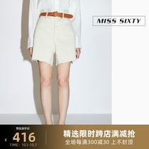Miss Sixty summer denim shorts women cotton holes loose wide legs thin A character burrs White