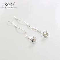 S925 Pure Silver 100 Hitch Fashion Rose Sensuary Ear Thread Send Girlfriend Gift Ear Pin Student Atmosphere