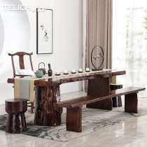 Hospitality Full natural edge Full-page large plate tea table Tea table Atmospheric boss table Irregular negotiation table and chair Solid wood