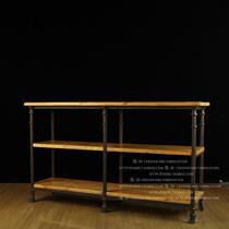 American loft Creative fashion Solid wood entrance table Long table Rectangular exhibition hall side table Bar table Wrought Iron side table