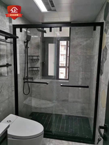 Shower room Simple word type bathroom bath wet and dry separation glass partition sliding door Whole bathroom sliding door