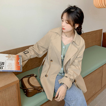 2021 new spring long trench coat niche coat lady coat short small man sweet English style