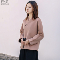 Improved Hanfu jacket Han elements retro Chinese womens style Tang suit Chinese style autumn and winter tea dress female Zen