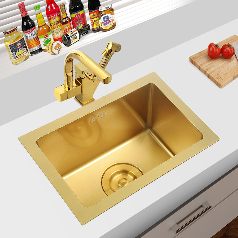 Golden nano handmade minibar small sink stainless steel washbasin single sink table under the basin kitchen embedded