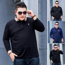 2021 spring and autumn fat guy lapel collar long sleeve size mens T-shirt trend fat fat plus fat big polo shirt top