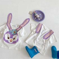 Girls cotton 2021 new foreign style cartoon star Dew short sleeve T-shirt summer cute rabbit baby coat ins