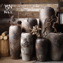 Retro ceramic vase living room flower arrangement large floor-to-ceiling pottery dried flower decoration modern earthen pottery flower pot
