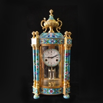 European Western pure copper filigree cloisonne Ancient clock Old-fashioned vintage winding mechanical clock Home creative pendulum clock
