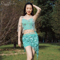 Dance teacher belly dance practice suit 2021 spring and summer new suit female adult sexy stretch long dress performance suit
