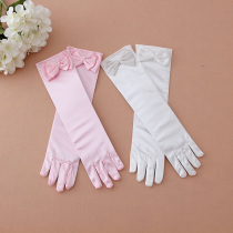 Childrens dance white gloves childrens ceremony performance five-finger flower girl dress gloves princess dress girl long
