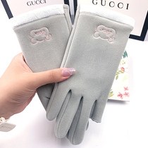 Gloves women winter driving Korean fashion plus velvet warm cycling exposed finger touch screen cute thickened antifreeze hand artifact