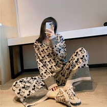 La Fogg 2020 Autumn Winter Animation Cartoon Mouse Jacquard Straight Loose Wide Leg Pants Knitted Two Piece Womens Set