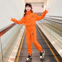 Girls spring clothing 2022 new sports suit Spring and autumn foreign air trendy womens casual weavewear net red two-piece set