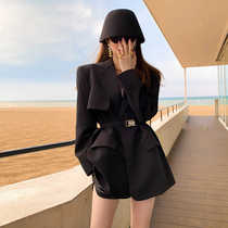  Hepburn style suit small black skirt 2021 new spring and summer womens high-end retro small professional dress