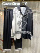 Silk pajamas men spring and autumn long sleeves ice silk tide brand Medusa full of Indian head vintage loose homewear set
