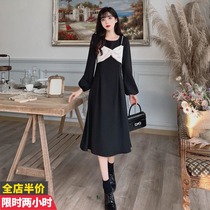 2021 new maternity dress autumn and winter large size French forest loose autumn long sleeve long-sleeved jumpsuit skirt