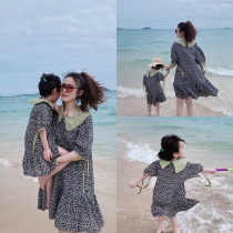2022 Summer kiss Mothers daughter Korean version doll collar Princess Snow Textile Broken Flowers Skirt Girl Foreign Air Loose Dress