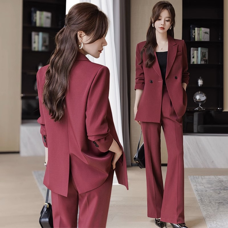 Plum colored suit jacket for women in autumn and winter 2023, new goddess style high-end professional casual suit set for spring
