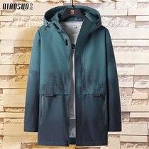 Medium-length windbreaker mens fat plus size casual jacket spring and autumn loose hooded fat guy fat trend top