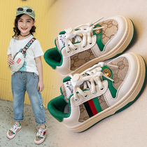 Girls sports shoes spring and autumn 2021 new leather childrens shoes plus velvet two cotton small white shoes big childrens board shoes