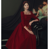 Toast dress bride 2021 new summer wine red wedding dress skirt can usually be worn engagement long sleeve autumn women