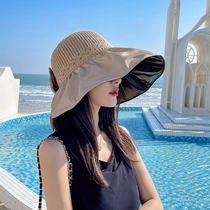 Black rubber straw hat 2021 new sun hat sunscreen woman summer large brim sun hat beach cover against UV rays
