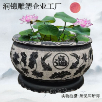 Blue stone fish tank flower pot garden stone tank stone water tank antique Lotus fish round tank fish planting flower stone basin stone carving tank