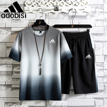 Official website flagship store brand two-piece set 2021 new summer leisure sports suit mens short-sleeved T-shirt shorts thin