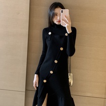 French retro Hepburn light mature gentle style female spring and autumn 2021 New goddess fan knitted dress can be sweet and salt