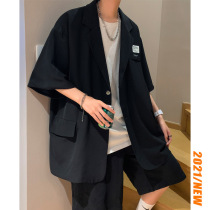 Casual suit mens summer Korean version of the trend loose ruffian handsome five-point suit jacket ins tide brand large size jacket
