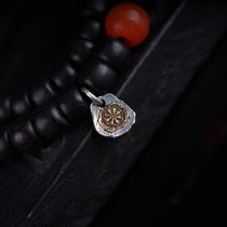 Tibetan sterling silver inlaid with copper Kelsang flower Buddha bead hand string pendant card small mens and womens accessories side hanging accessories accessories