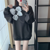 Pregnant womens coat spring and autumn 2021 new fashion design sense bow loose pregnant womens clothes