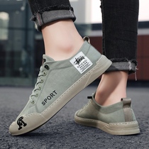 Canvas shoes mens summer breathable ice silk flat shoes sports leisure shoes lazy slip-on old Beijing cloth shoes