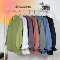 Autumn new long sleeve shirt male chic salt solid color light ripening shirt vintage Hong Kong flavor shirt students