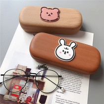 Creative wood color wood grain frame myopia glasses box cute bear rabbit cartoon portable storage box General