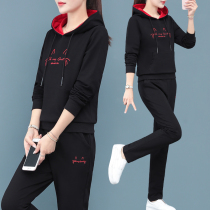 Large size womens 2021 Spring and Autumn New Sports Leisure set aged fat sister slim loose sweater two-piece set