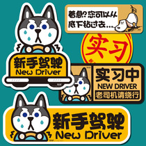 Novice on the road magnetic car sticker female driver car Reflective Text decoration logo internship logo creative Net red cartoon