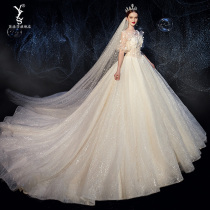 Main wedding dress 2021 new pregnant bride temperament thin cover arm super fairy dream forest department conservative wedding dress tail