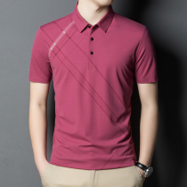 Mulberry silk polo shirt mens summer thin stripe mens lapel short-sleeved t-shirt business casual middle-aged dad outfit