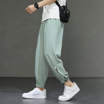 Nine-point pants mens summer ultra-thin ice silk pants Korean version of the trend casual pants loose sports pants 9-point pants small trousers
