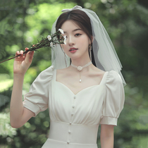 Bride veil Headwear 2021 Wedding Accessories White Bow Sen Ling Certificate Wedding Brigade