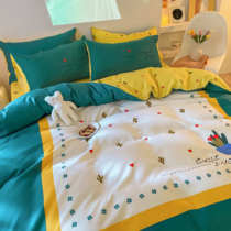 Do not play the ball does not fade 3 four piece set Korean cotton cotton cartoon single double quilt cover bed sheets bed hats girl heart